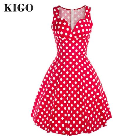kigo women retro red polka dot dress casual woman rockabilly dress sleeveless 1950s vintage