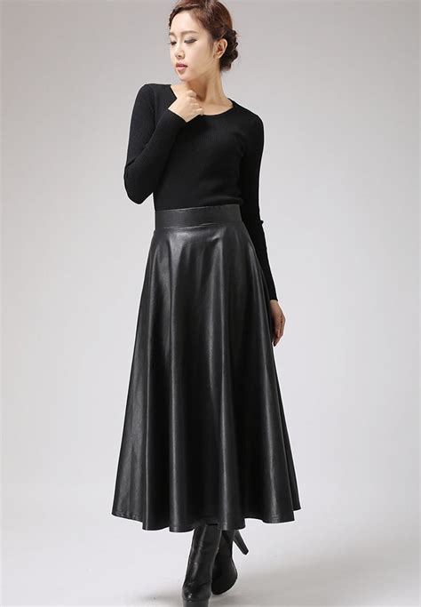 black faux leather skirt classic style maxi skirt women pu etsy