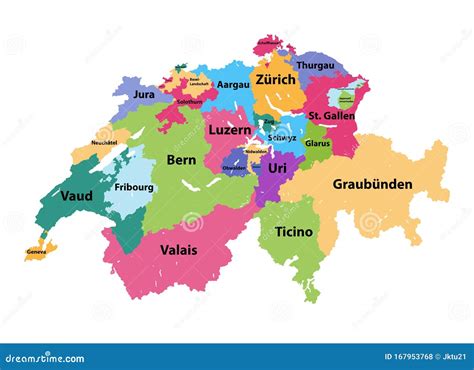 Mapa Vectorial De Suiza Coloreado Por Cantones Ilustración del Vector