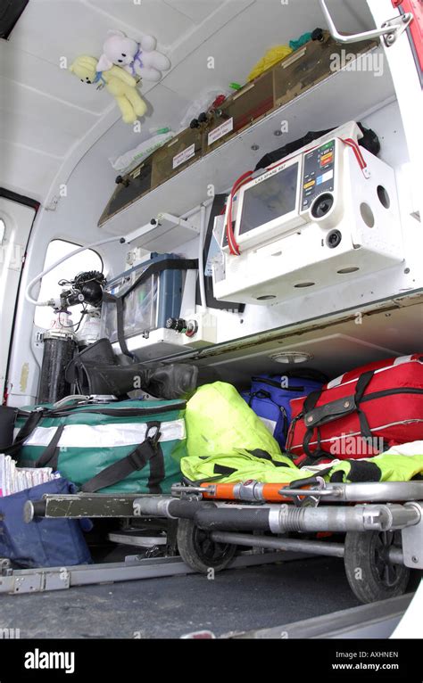 Inside The Rear Of An Air Ambulance Helicopter Showing Patient