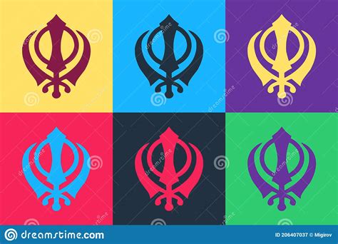 Pop Art Sikhism Religion Khanda Symbol Icon Isolated On Color