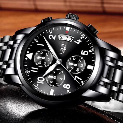 At a mere 5 oz. Relógio Lige 9825 Silver Black Aço Luxo Cronometro ...