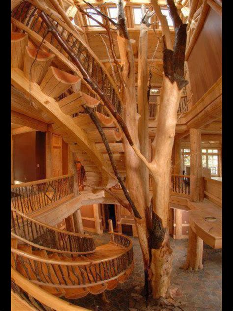New Meaning To The Concept Tree House Log Homes Rustic Staircase