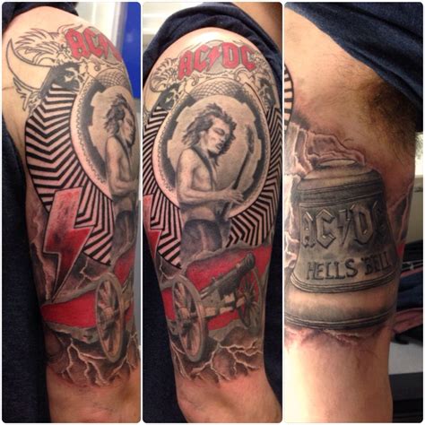 ac dc album cover mix half sleeve tattoo by susy at wallington tattoo tattoos half sleeve