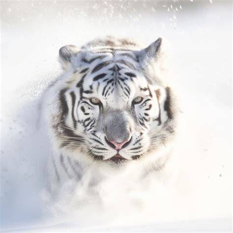 White Tiger Hunting Prey In Snow Stock Illustration Illustration Of