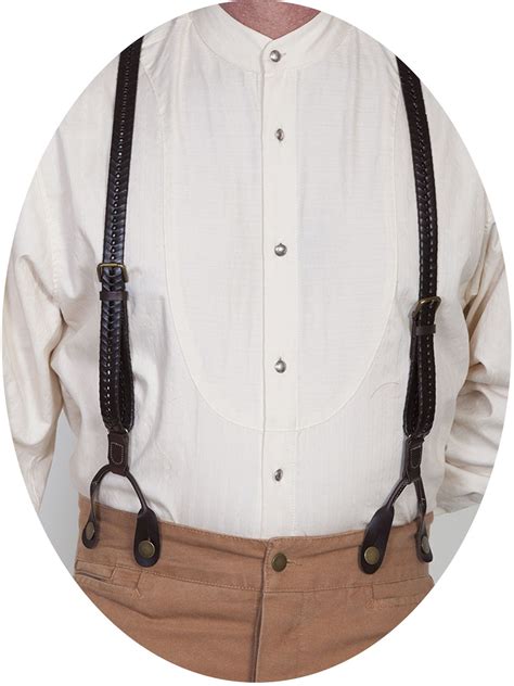 Scully Wahmaker Mens Brown Leather Usa Flat Braided Suspenders Usa