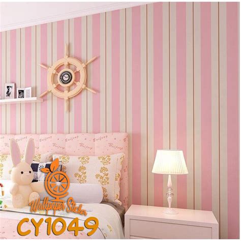 Jual Wallpaper Dinding Salur Pink Wallpaper Stiker Kamar Tidur Motif