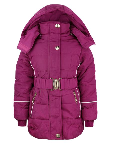 Kids Girls Quilted Jacket Girls Padded Winter Coat Detach Hood Fur