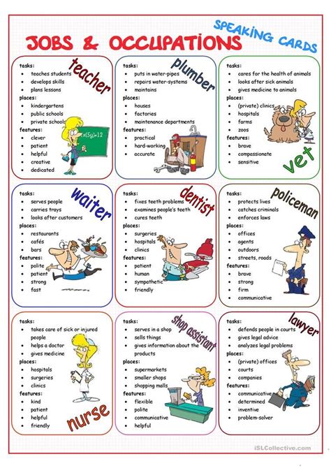 Jobs And Occupations Speaking Cards English Esl Worksheets For Distance