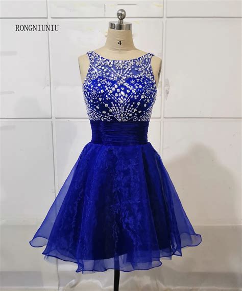 New Short Royal Blue Prom Dresses Homecoming Dresses Lace Up Glass