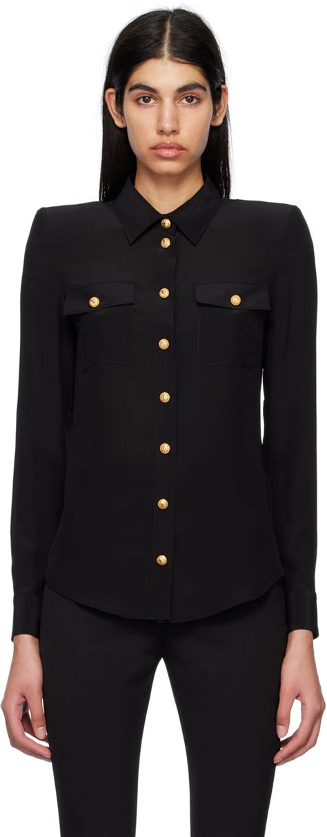 Balmain Black Spread Collar Shirt Ssense