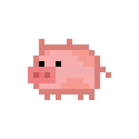 Pixel Art 8 Bit Style Cute Pink Pig Isolated Vector Illustration