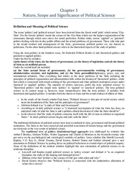 Pdf Chapter 1 Nature Scope And Significance Of Political Science