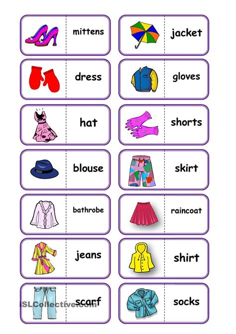 Clothes Domino English Lessons For Kids English Vocabulary
