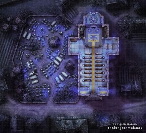 Battlemap 57x52 St Andrals Church With Street And Cemetery Roof