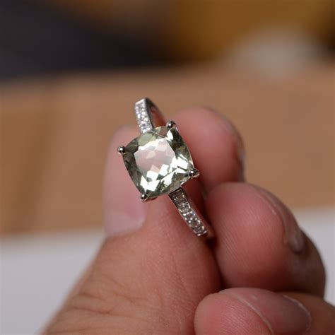 Natural Green Amethyst Ring Sterling Silver 925 Gemstone Etsy