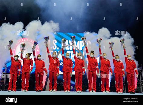 Members Of The Us Womens Olympic Gymnastic Team And Alternates Celebrate After The Womens Us