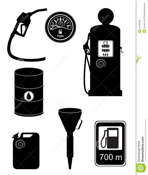 Black Silhouette Fuel Set Icons Vector Illustration Stock