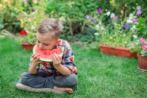 户外吃西瓜的孩子高清图片下载 正版图片307961974 摄图网