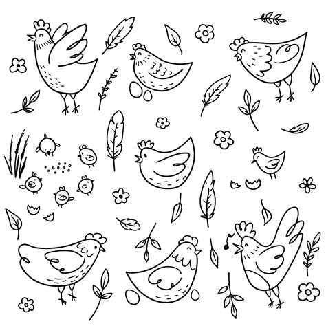 Vector Sketch Hand Drawn Doodle Images Of Chickens Hens Roosters
