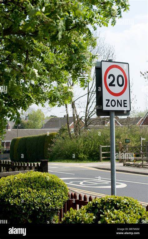 Road Sign Showing That Traffic Is Entering A 20 Mph Zone In A Town In