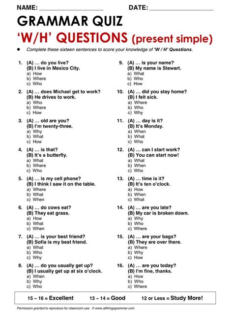 A Printable Question Sheet With The Wordswhat Questions Present Simple
