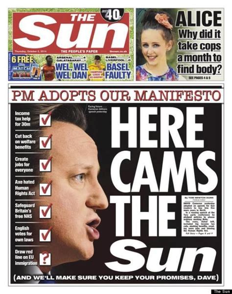 The Sun Leads Almost Universal Press Praise For David Camerons