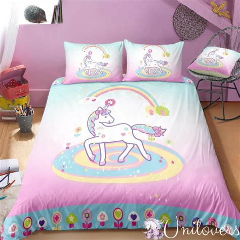 Super Cute Unicorn Cartoon Bedding Set Bedding Sets Kids Bedding