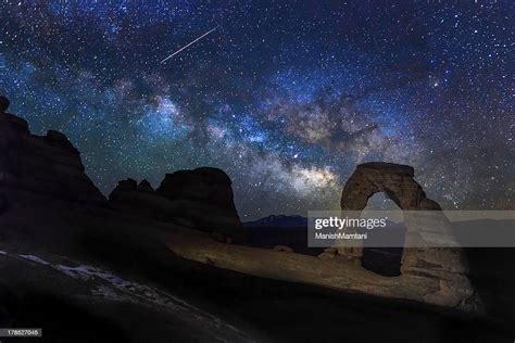 Meteor Milky Way And The Delicate Arch High Res Stock Photo Getty Images