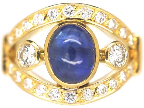 French 18ct Gold Cabochon Sapphire And Diamond Ring 244p The Antique