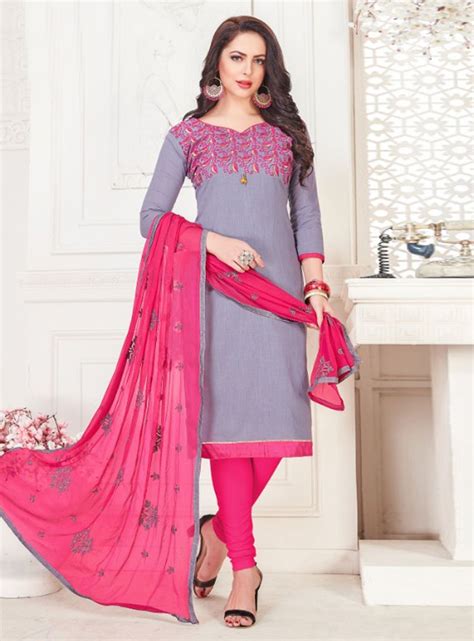Gray Cotton Churidar Salwar Kameez 147145 Churidar Indian Outfits Fashion