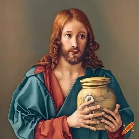 Painting of jesus holding a jar by albrecht dürer on Craiyon