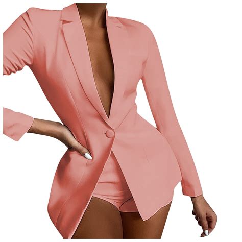 casual blazer for women business fashion long sleeve suit jackets solid lapel button coat work