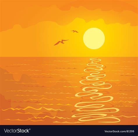 Orange Sunset Over Ocean Royalty Free Vector Image