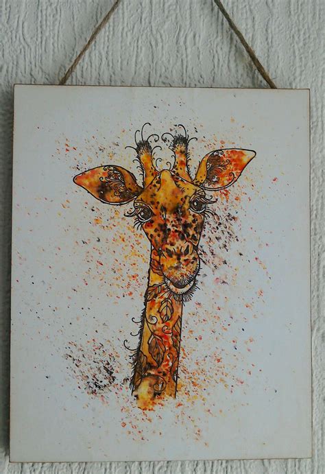 Pink Ink Giraffe Stamp On Brushes Background By Lynne Lee Ink