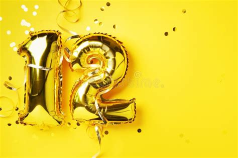 Gold Foil Balloon Number Digit Twelve Birthday Greeting Card
