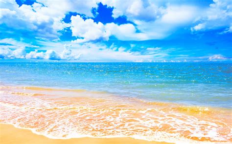 Horizon Sky Wave Blue Sea Tropical Pastel Beach Highres Turquoise Cloud