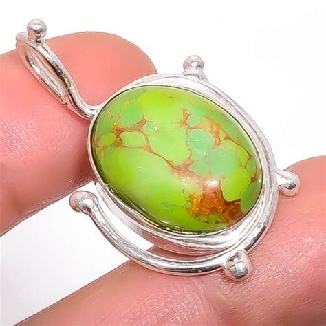 Copper Green Turquoise 925 Sterling Silver Pendant 1 56 P7371 17 EBay