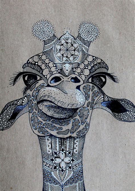 Zentangle Giraffe Drawing By Natalia Kolganova