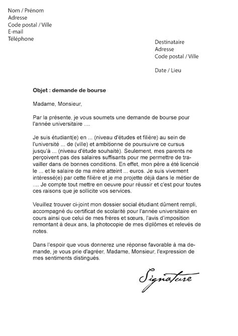 Lettre de demande de Bourse (Étudiante)  Modèle de Lettre