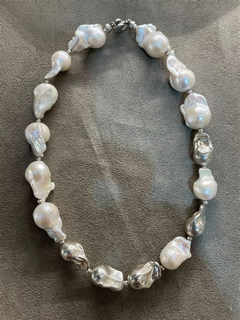 Sterling Silver Baroque Pearl Necklace Silver Baroque Etsy