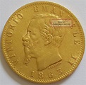 1863 Kingdom Of Italy Vittorio Emanuele Ii Gold 20 Lire Coin