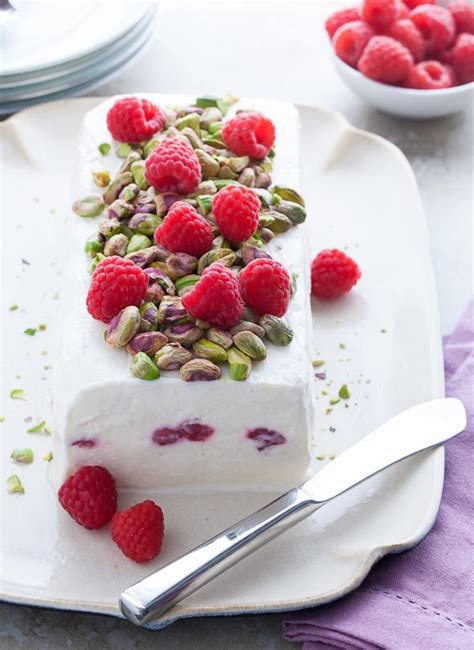 Honey Yogurt Semifreddo With Raspberries And Pistachios Recipe By Gourmande In The Kitchen