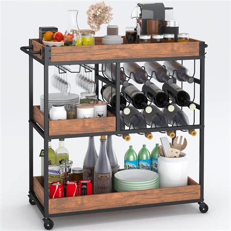 Buy Industrial Bar Cart Kitchen Barandserving Cart For Home With Wheels 3