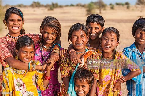 Group Of Happy Indian Children Desert Village India Stock Photo Getty