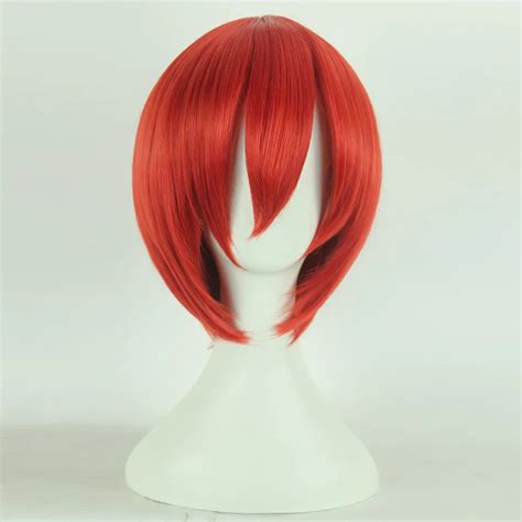 12 Short Wavy Red Anime Party Unisex Cosplay Wig Heat Resistantwig