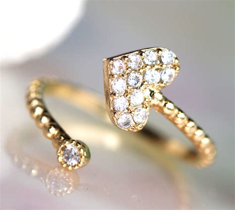 Gold One Adjustable Lovely Gold Plated Heart Shape Ring Small But