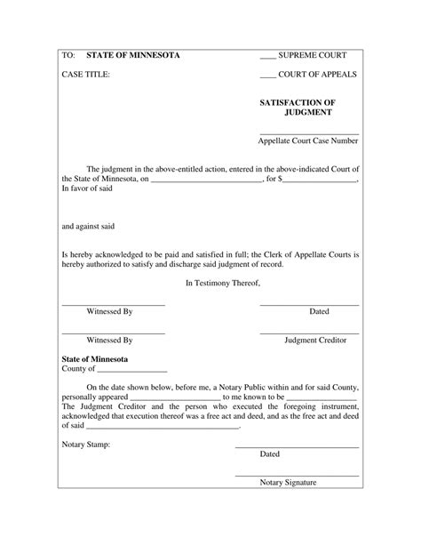 Minnesota Satisfaction Of Judgment Fill Out Sign Online And Download