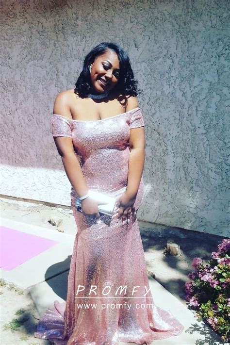 Sparkly Bedazzled Blushing Pink Sequin Off The Shoulder Plus Size Prom