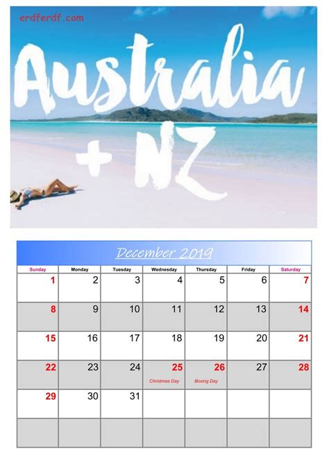 12 December Australia Calendar 2019 With Holidays Calendar Australia